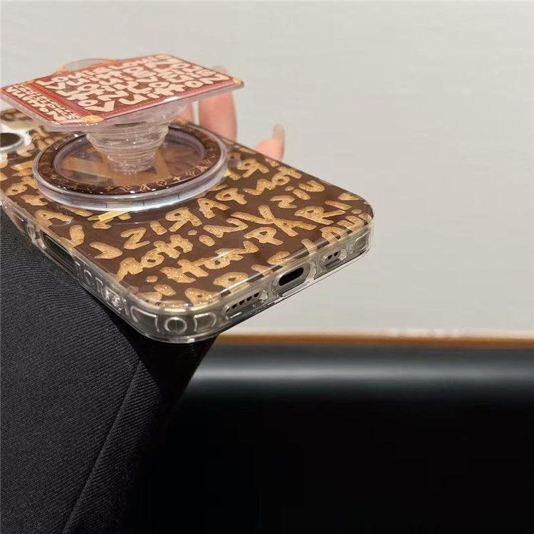 Monogram Transparent iPhone Case with Butterfly Pop Socket