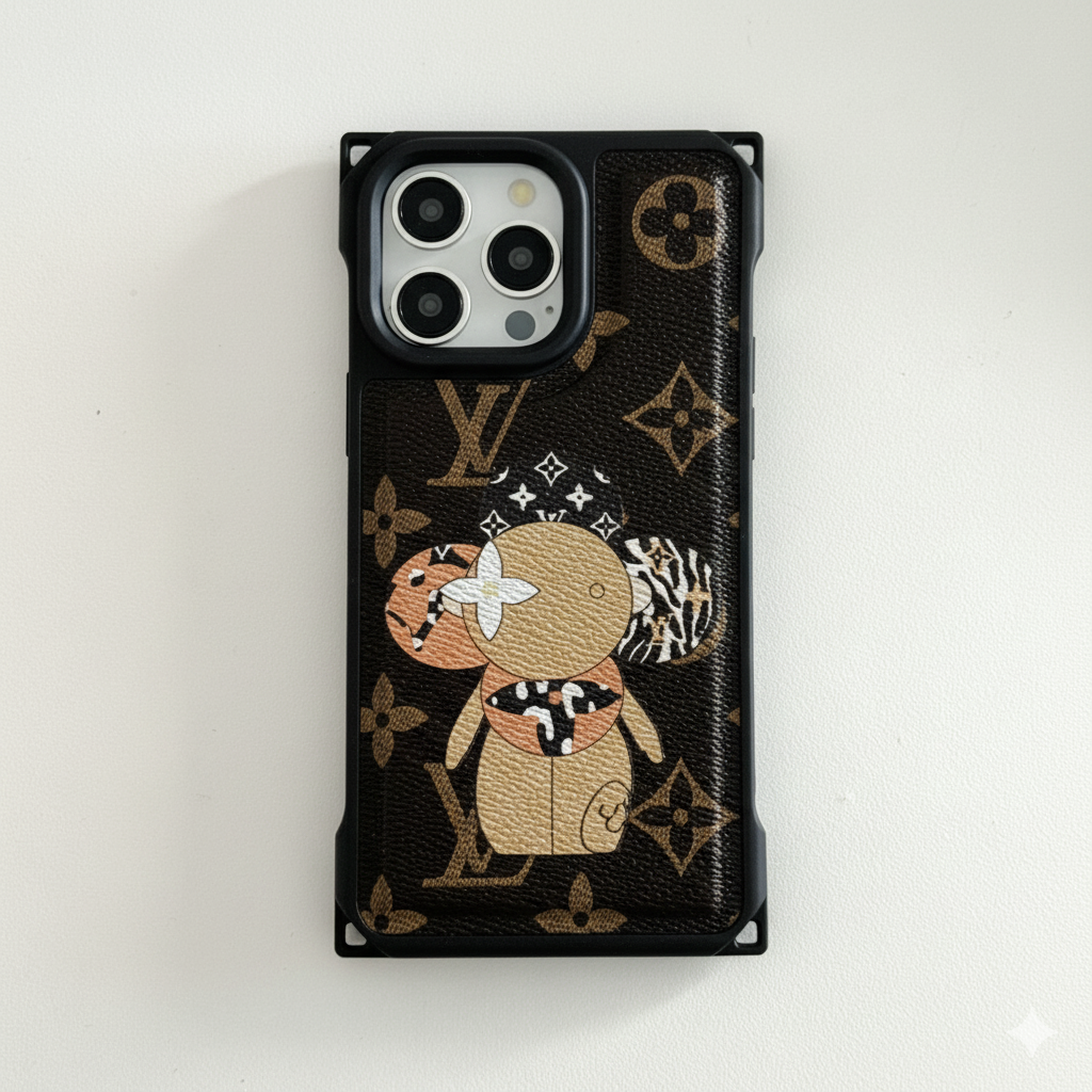 Monogram Bear Leather iPhone Case with Gold Chain Strap