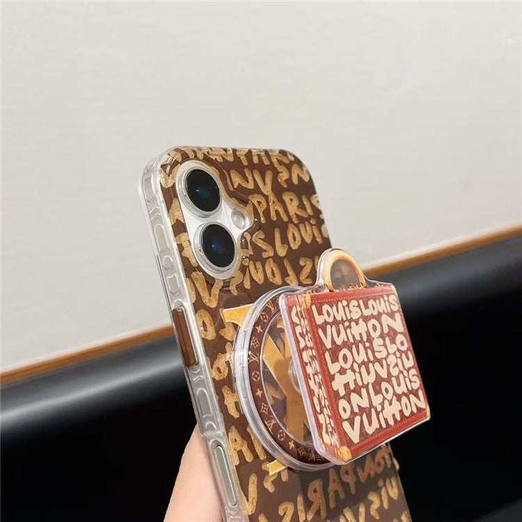 Monogram Transparent iPhone Case with Butterfly Pop Socket