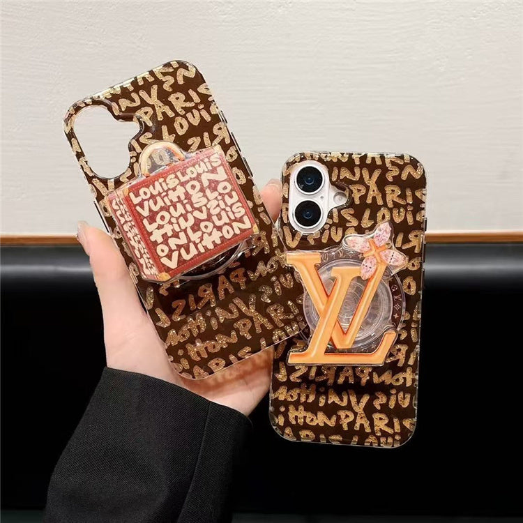 Monogram Transparent iPhone Case with Butterfly Pop Socket