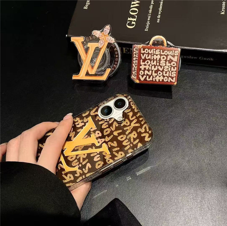 Monogram Transparent iPhone Case with Butterfly Pop Socket